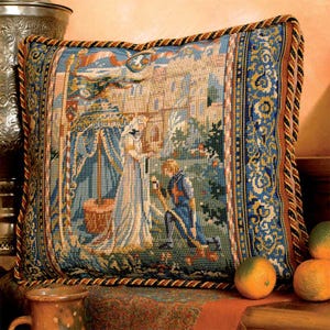 Kit de tapicería para bordado – Lancelot y Ginebra - Kit de tapicería medieval premium para la parte delantera del cojín - Glorafilia