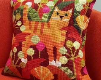 Tapestry Kit, Needlepoint Kit - Ginger Cat Tapestry Kit, Modern Art Needlepoint Kit, by Karen Carter