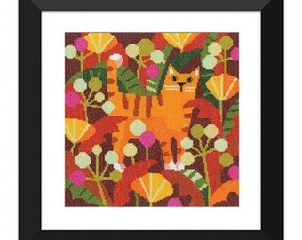 COUNTED Cross Stitch Kit- Ginger Cat Cross Stitch Kit, Modern Art Cross Stitch Needlecraft Kit, by Karen Carter