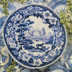 Tapestry Needlepoint Kit – English China Plate - Premium Tapestry Kit Cushion Front - Glorafilia
