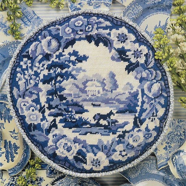 Tapestry Needlepoint Kit – English China Plate - Premium Tapestry Kit Cushion Front - Glorafilia