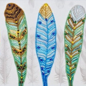 Bounty of Colour Bead Embroidery Kit, Feather Bead Work Embroidery Kit - Printed Embroidery Kit, Modern Bead Embroidery - Complete Kit