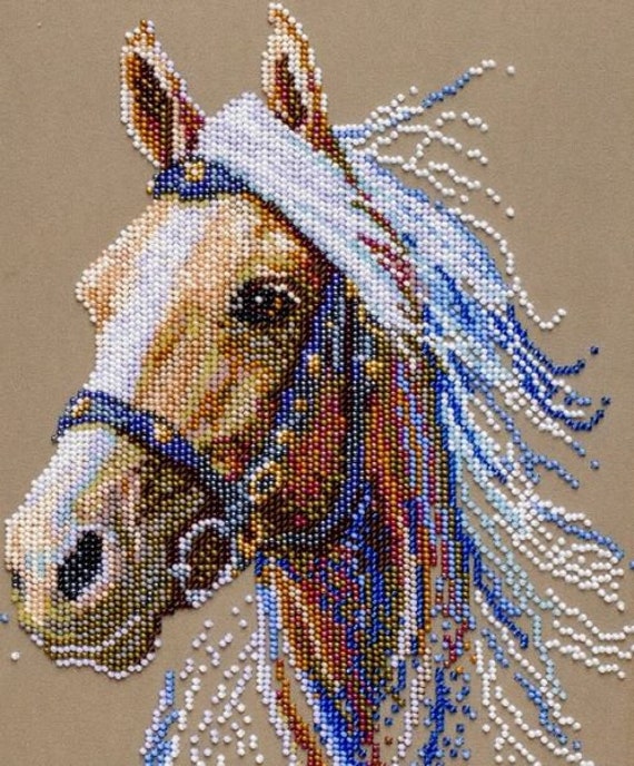 Wind Horse Bead Embroidery Kit, Horse Bead Work Embroidery Kit - Printed  Embroidery Kit, Modern Bead Embroidery - Complete Kit