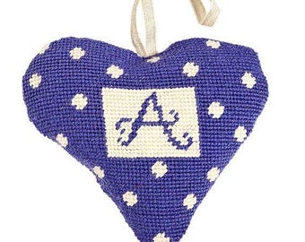 Purple Alphabet Initial Heart Tapestry Kit, Needlepoint Kit - Keepsake Tapestry Kit