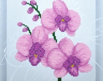 Orchid Bead Embroidery Kit, Flower Bead Work Embroidery Kit - Printed Embroidery Kit, Modern Bead Embroidery - Complete Kit, Various Colours