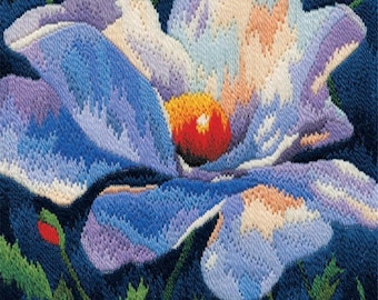 White Poppy Long Stitch Kit - Poppy Flower in Long Stitch Tapestry; Summer Floral Study Long Stitch Kit