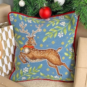 Tapestry Kit, Needlepoint Kit - Sleigh Bells Ring Tapestry Kit by Catherine Rowe,  Reindeer Needlepoint Kit, Christmas Tapestry Kit