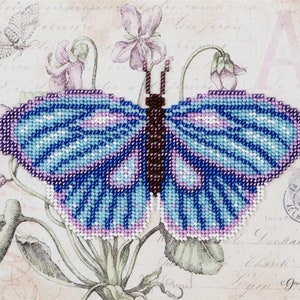 Blue Butterfly Bead Embroidery Kit, Bead Work Embroidery Kit - Printed Embroidery Kit, Modern Bead Embroidery - Complete Kit