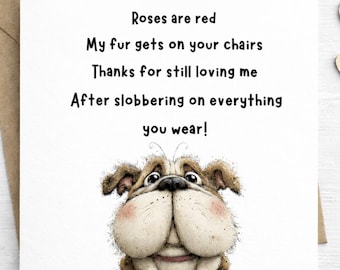 DIGITAL Dog Lover Funny Card, Cute Bulldog Greeting Card, Pet Humour Card, Unique Animal Card, PNG Download 15x15cm