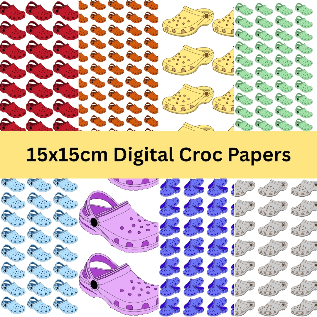 15x15cm Digital Croc Pattern Paper Pack | Colorful Clog Shoe Printable ...