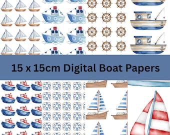 DIGITAL 15x15cm digital boat papers, boat themed, png, jpeg and pdf