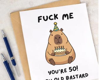 DIGITAL Capybara 50th Birthday Card, Funny Adult Humour (Digital Download)