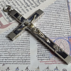 Antique Wood and Metal Crucifix, Rosary Crucifix with Brass Corpus Christ