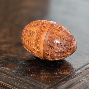 Victorian hand Carved Coquilla Nut Sewing Egg or Pocket Pomander