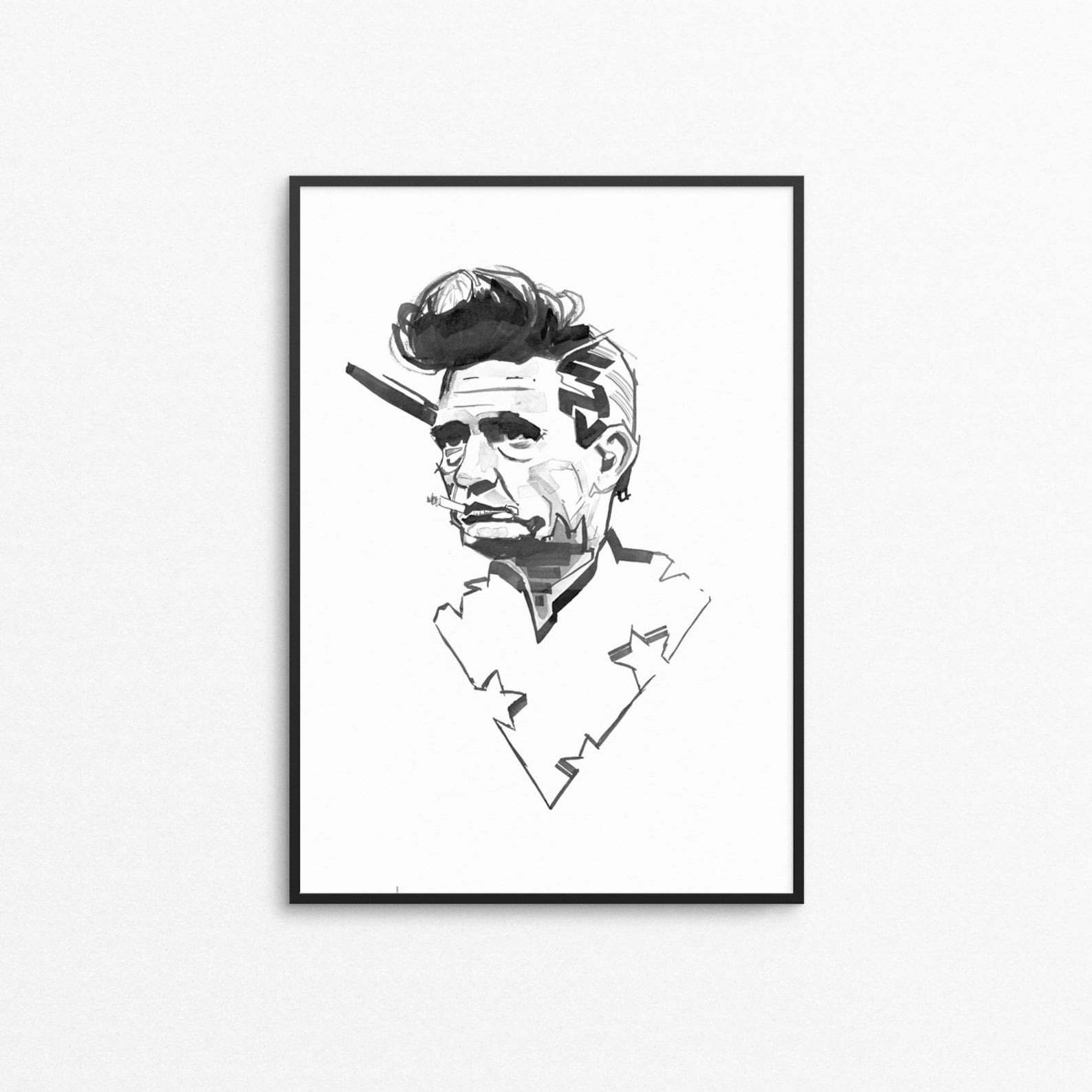 Johnny Cash Print From Original Ink Piece Johnny Cash Poster - Etsy