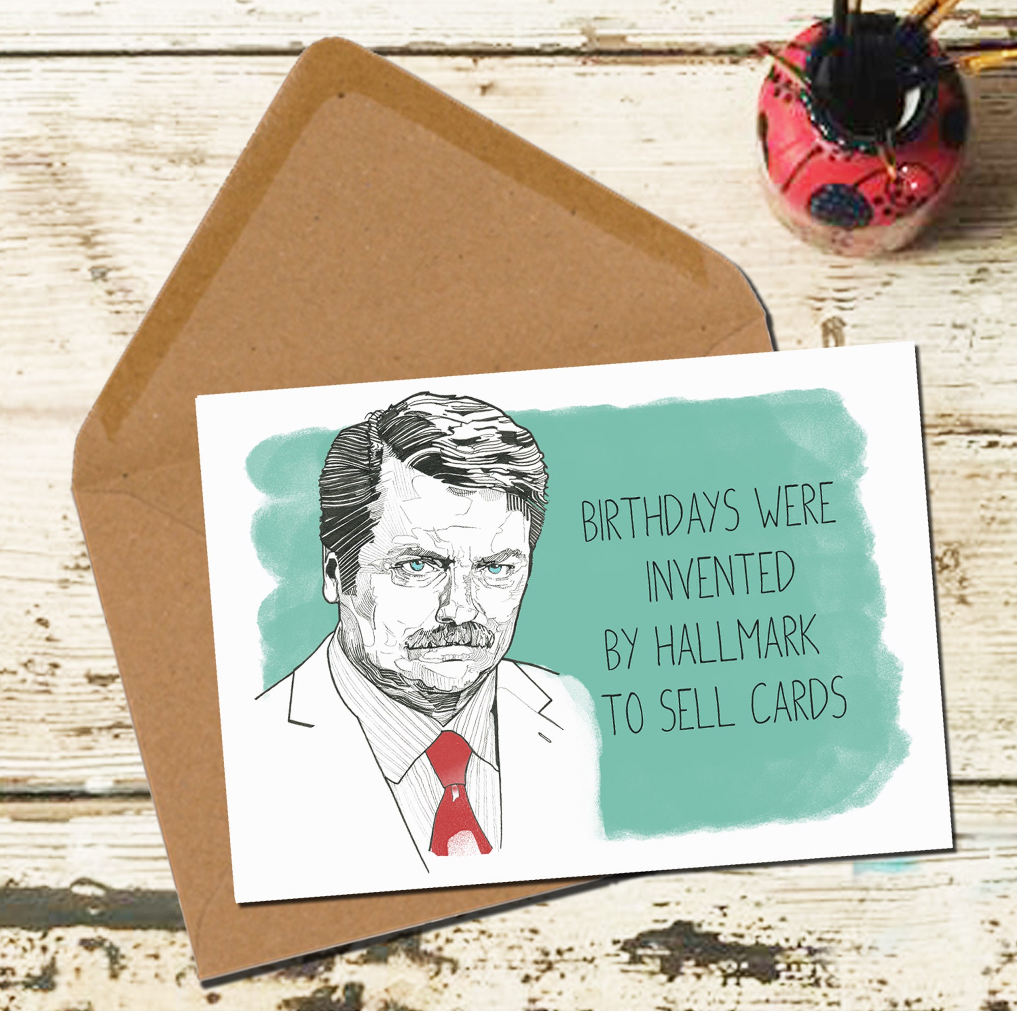 Ron Swanson A6 Birthday Card | Ron Swanson Greetings Card | Parks & R…