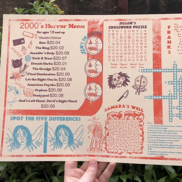2000's Horror Movie Menu Risograph Print (11"x17")