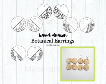 Earring Cut File SVG PNG Clip Art, Font not included, Laser Cutting Design Files, Glowforge Design Files, Cut Files, Clip Art, Botanical