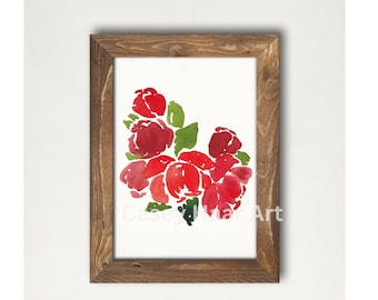 Original Red Rose Watercolor Print - Hand-painted Floral Wall Art, Botanical Home Decor, Modern Minimalist Flower Art
