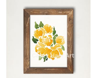 Original Yellow Rose Watercolor Print - Hand-painted Floral Wall Art, Botanical Home Decor, Modern Minimalist Flower Art
