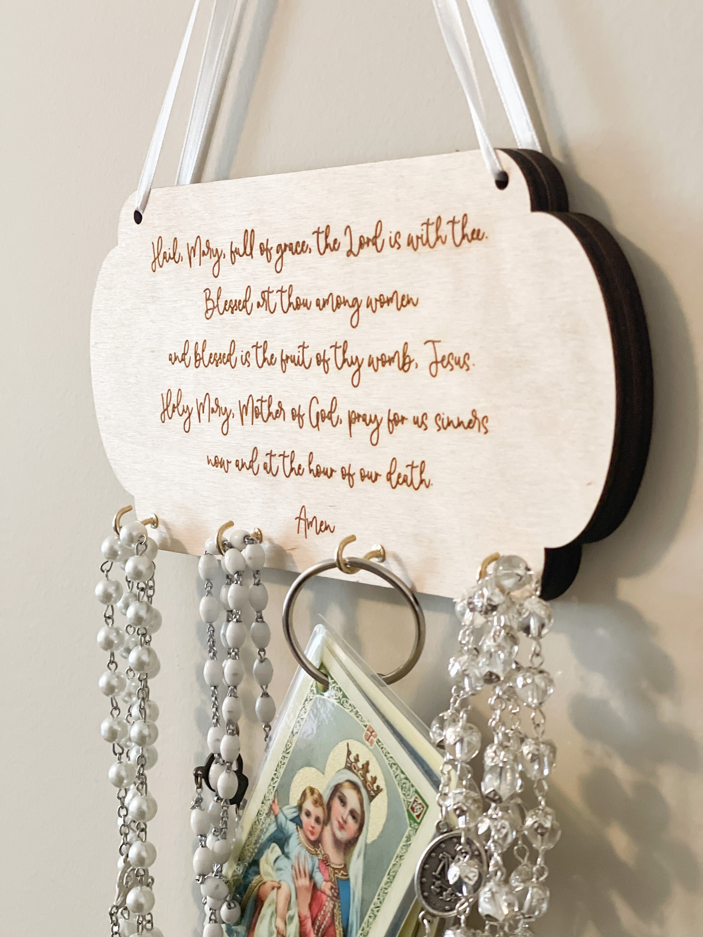 Rosary Holder, Hail Mary Prayer Rosary Display, Catholic Gift, Wedding Gift, Roman Catholic, Confirmation Gift, First Communion Gift