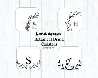 Drink Coaster SVG PNG Clip Art, Font not included, Laser Cutting Design Files, Glowforge Design Files, Cut Files, Clip Art, Botanical