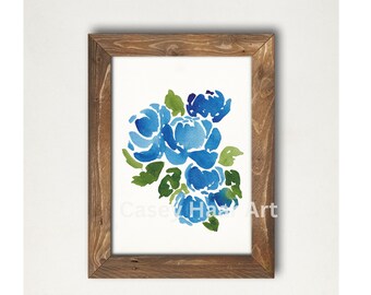 Original Blue Rose Watercolor Print - Hand-painted Floral Wall Art, Botanical Home Decor, Modern Minimalist Flower Art