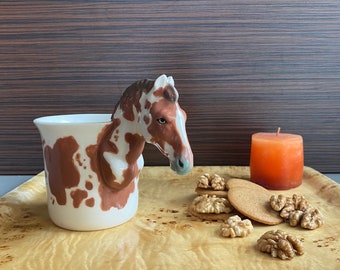 Handmade porcelain mug, 3D horse mug