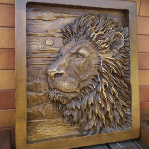 3D Wooden Picture Wood Carving Wall Art Handcarved Wood Carving Lion Picture Mood Pictures Wildlife Habitat Wooden Art Decor Hunter Gift