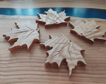 Handgeschnitzte Untersetzer aus Holz, Blätter-Untersetzer, Natur-Untersetzer, 4er-Set, Ahornblatt-Untersetzer, Wohnzimmer-Couchtisch-Dekoration, Toronto Maple Leafs