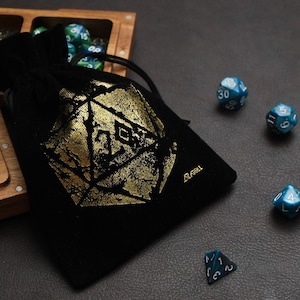 Antique D20 Dice Bag | Drawstring Dice Pouch case holder Dice Storage Bag organizer for MTG Games RPG Tabletop gaming Adventure Fantasy