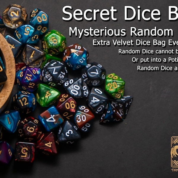 Sac de dés secret l Dés aléatoires mystérieux l Jeu de 7 dés polyédriques | Dice for Dragons MTG Jeux de société, donjons d'aventure