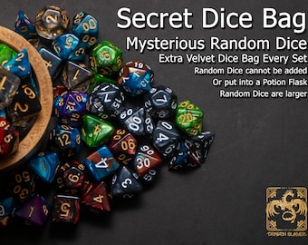 Secret Dice Bag l Mysterious Random Dice l Polyhedral Dice Set of 7 | Dice for Dragons MTG Tabletop gaming Adventure Dungeons