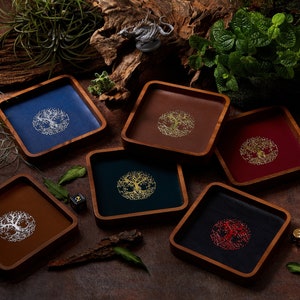 Mini Dice Tray SquareTree of Life | Faux Leather | Dice Holder Storage Caddy Tray for Dragons MTG RPG Tabletop gaming Adventure Dungeons
