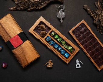 Black Walnut Dice Box: Leather Strap, RPG Gaming Storage (No dice included)