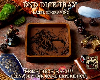 Faux Leather Mini Dice Tray: Laser-Engraved RPG Tray with Velvet Bag