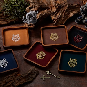 Mini Dice Tray Square Dire Wolf | Faux Leather | Dice Holder Storage Caddy Tray for Dragons MTG RPG Tabletop gaming Adventure Dungeons