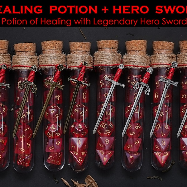 Potion of Healing Dice Set with Hero Sword - D&D DnD TRPG MTG