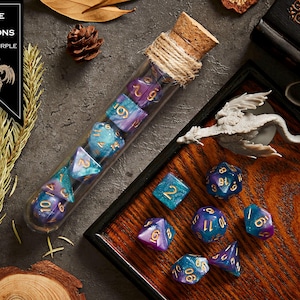 Polyhedral Dice Set of 7 with RPG Fantasy Potion Flask- D&D DnD TRPG MTG RAGE OF DRAGONS