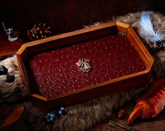 Dragon Shield Octagon Dice Tray: Red Leather & Copper, RPG MTG