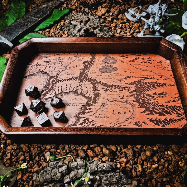 Leather & Walnut Wood Dice Tray: RPG Tabletop Gaming