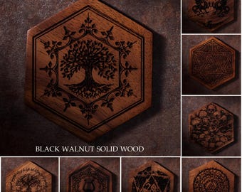 Engraved Wood DnD Coaster: Hexagon RPG Tabletop Accessory