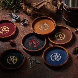 Mini Dice Tray Circle Evening Star | Faux Leather | Dice Holder Storage Caddy Tray for Dragons MTG RPG Tabletop gaming Adventure Dungeons