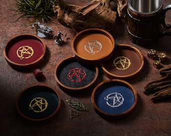Faux Leather Mini Dice Tray: Evening Star Design, RPG Tabletop Gaming