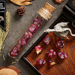 Polyhedral Dice Set of 7 with RPG Fantasy Potion Flask- D&D DnD TRPG MTG LORD OF BLOOD'S