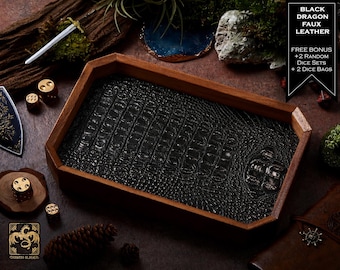 Personalized Wooden Octagon Dice Tray, Dragon & Monster Leather, Walnut RPG Gaming Tray