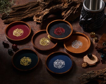 Antique D20 Mini Dice Tray: Faux Leather RPG Tabletop Caddy