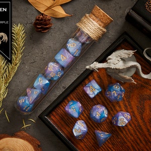Polyhedral Dice Set of 7 with RPG Fantasy Potion Flask- D&D DnD TRPG MTG KRAKEN