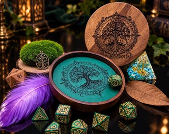 Double-Sided Wooden Tray with Personalized : Leather Inlay, Custom Back, RPG Gift (No Dice)