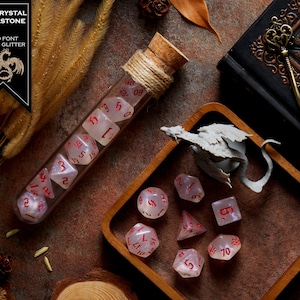 Polyhedral Dice Set of 7 with RPG Fantasy Potion Flask- D&D DnD TRPG MTG ICE CRYSTAL